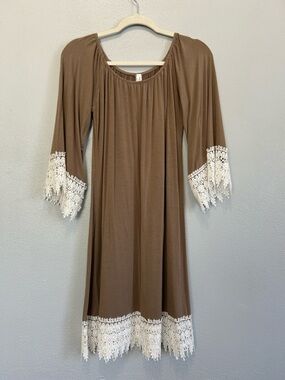 Boho Lace-Trim Brown Women's Dress